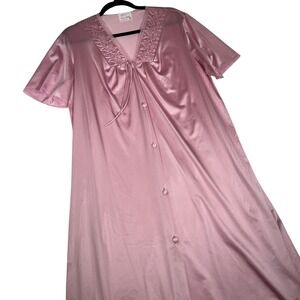 JCPenney VTG Misses Robe Pink Satin Floral‎ Lace Cottagecore Coquette Size M